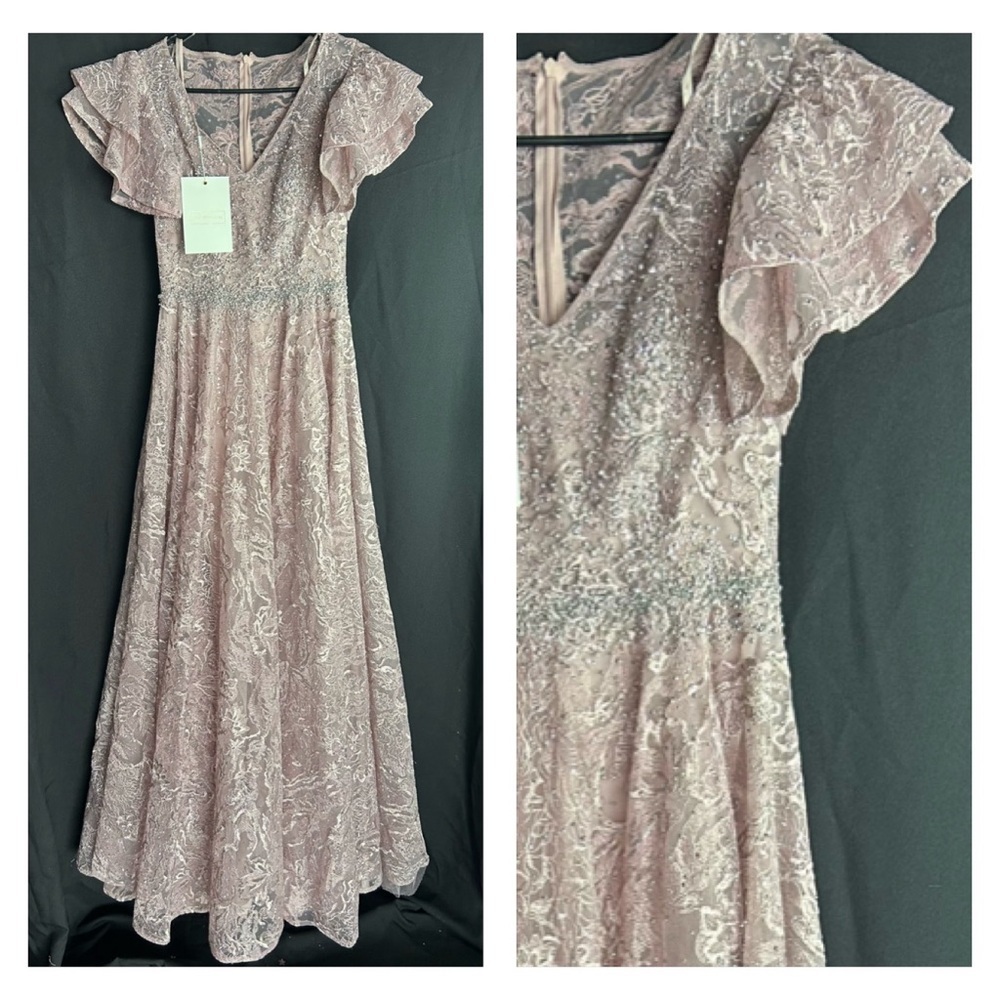 Mac Duggal 20354 Nwt Pink Embellished Flutter Sleeve A Line Dress